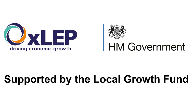 Logos for OxLEP, HM Government and supported by the Local Growth Fund